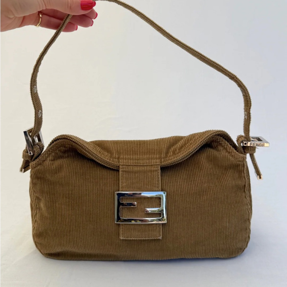 Fendi Vintage Corduroy Double Flap Baguette Bag
